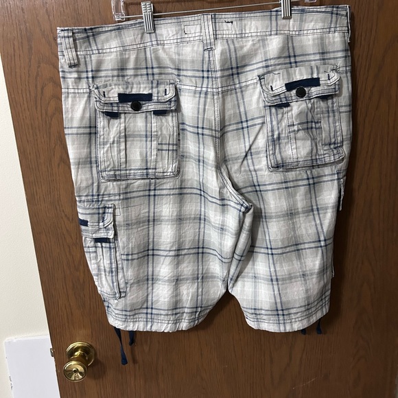 Nick Danger Men's White Plaid Cargo Shorts with Blue Accents - Picture 6 of 6
